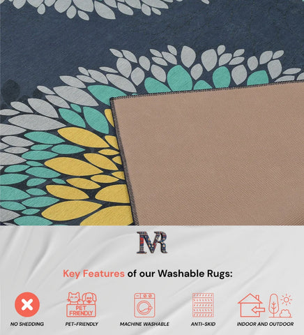 Stylish blue modern floral area rug.