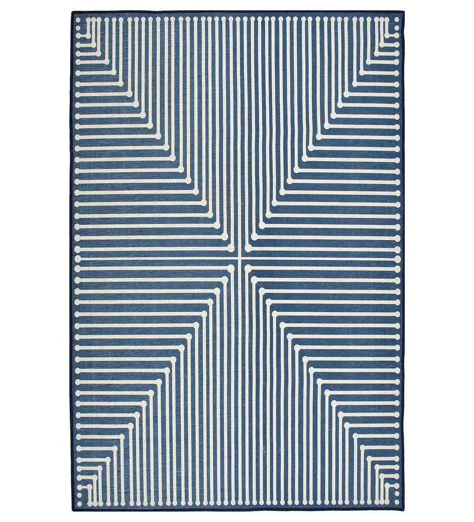 Blue Modern Geometric Rug with bold abstract shapes.