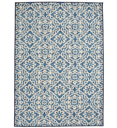 Blue Moroccan style machine washable rug.