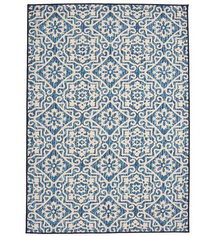 Blue Moroccan style machine washable rug.