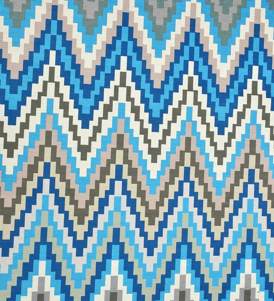 Soft and durable blue chevron rug.