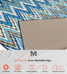 Easy-care machine washable blue patterned rug.