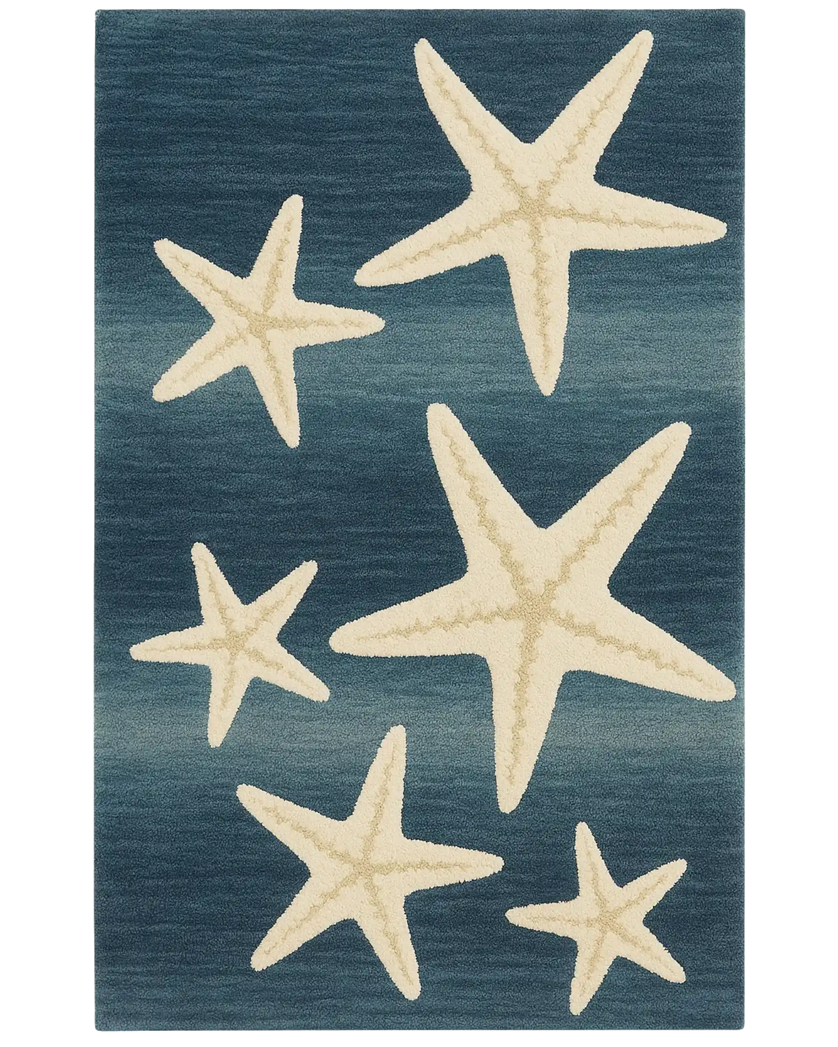 Blue starfish rug with hand-tufted coastal wool design