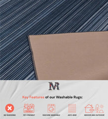 Soft blue striped rug for casual home decor.