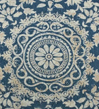 Blue vintage medallion rug with floral and scroll patterns, handwoven luxury design