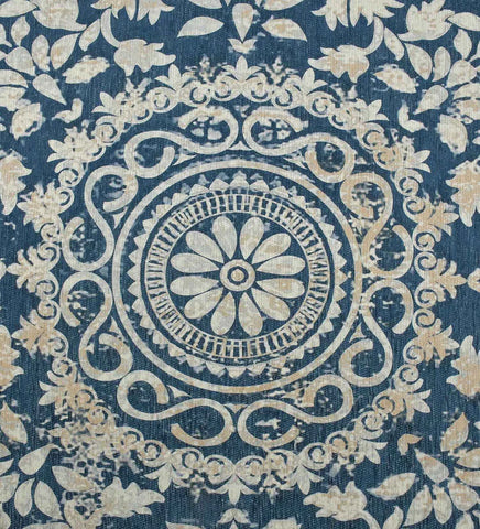 Elegant blue and ivory medallion rug for classic interiors.