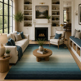 Blue ombre striped wool rug