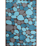 Blue and grey pebble pattern hand-tufted wool rug
