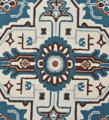 Classic Oriental-style hand-tufted rug in blue and brown