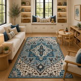 Blue ivory traditional wool rug