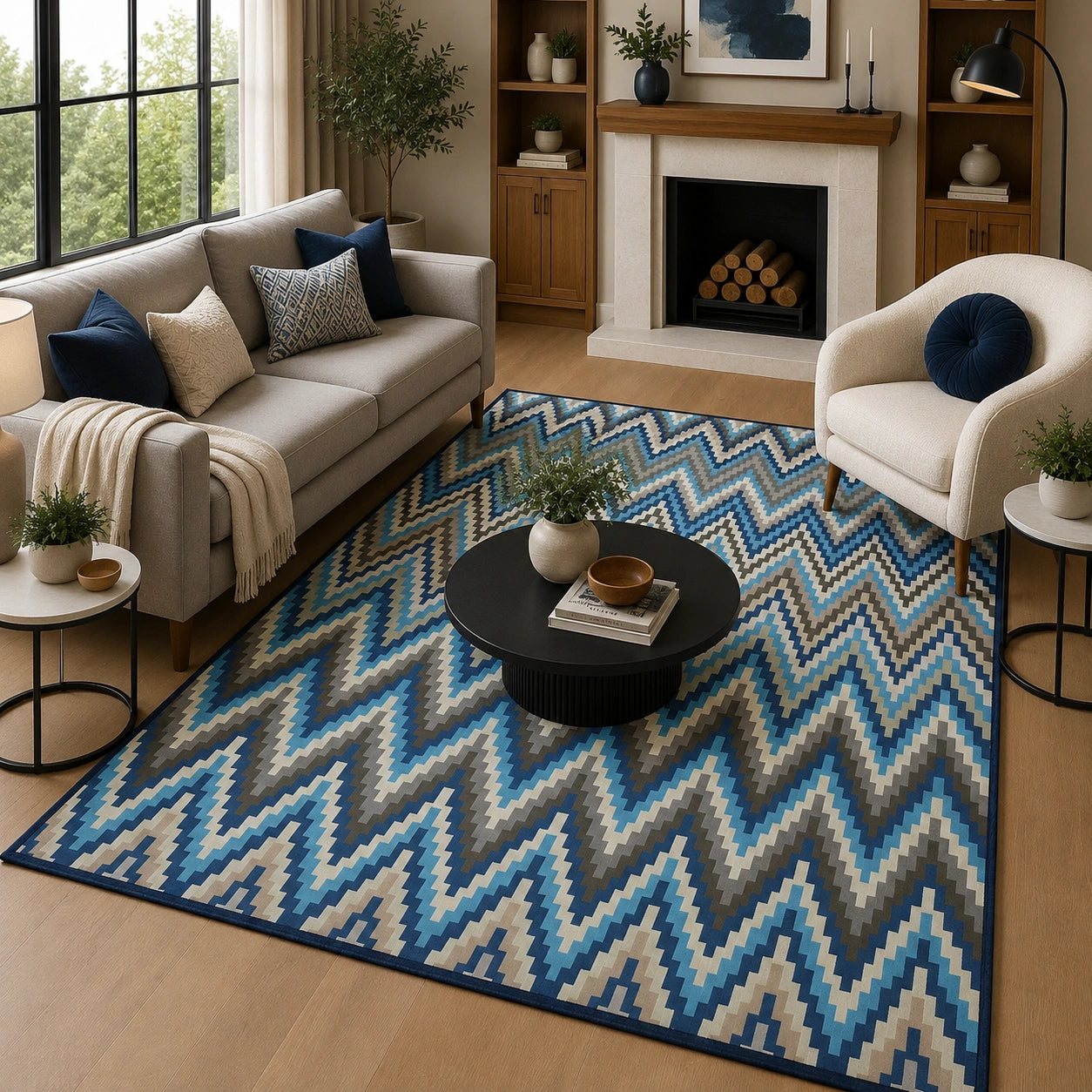 Blue pixelated rug