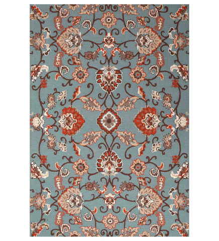 Blue and red traditional hand-tufted wool rug with Persian floral design