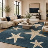 Blue Starfish Coastal Ocean Theme Area Rug - Hand Tufted