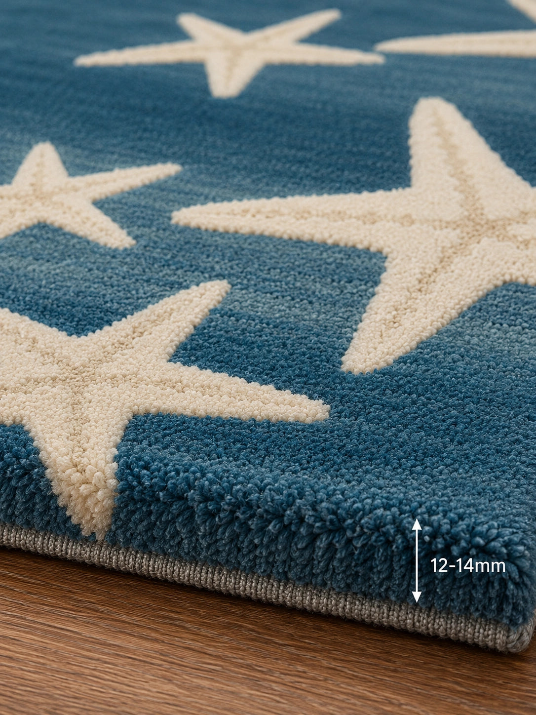 Blue starfish coastal ocean wool rug