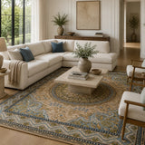 Blue and Brown Traditional Area Rug - Hand Tufted