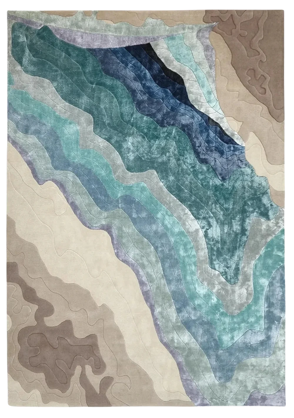 Blue and Cream Multicolor Hand Tufted Colorful Wool Rug.