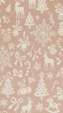 Holiday washable rug with reindeer, ornaments, and snowflake pattern