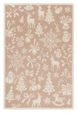 Blush pink Christmas rug with cream reindeer, snowflakes, and festive silhouettes