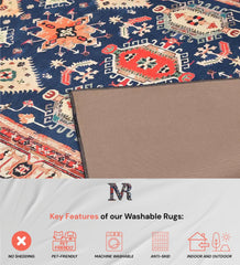 Durable bohemian style washable rug with classic design.