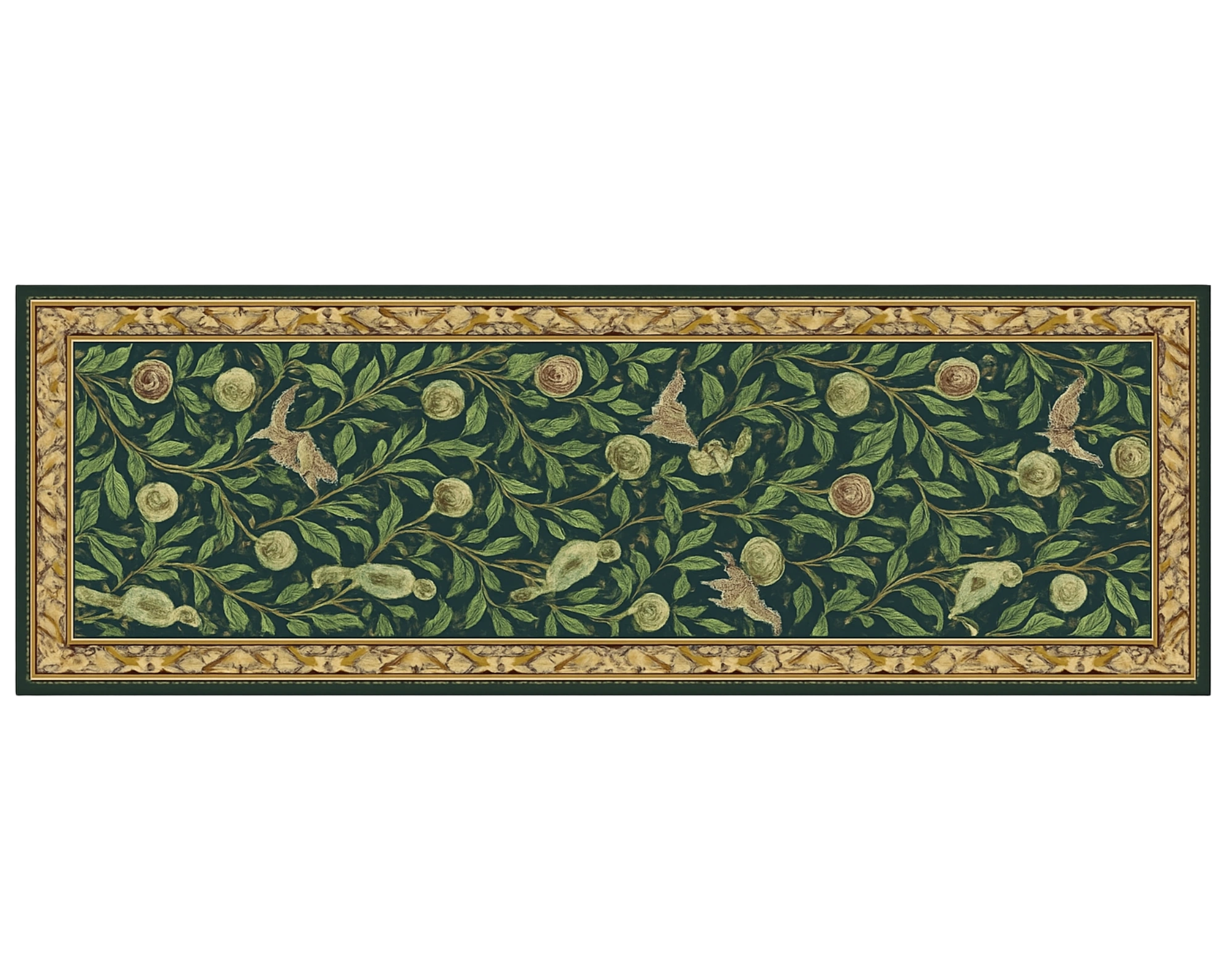 Green machine washable hallway runner