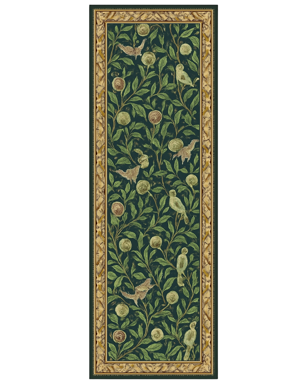 Botanical hallway runner rug with birds