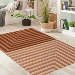 Brown Geometric Striped Rug Hand Tufted