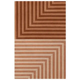 Brown geometric striped rug with alternating light and dark brown right-angle patterns by Mannat Rugs