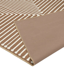 Durable geometric patterned rug for contemporary spaces.