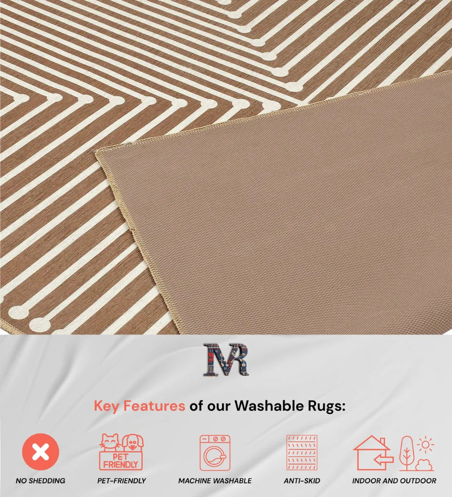 Stylish brown geometric rug perfect for high-traffic living areas.