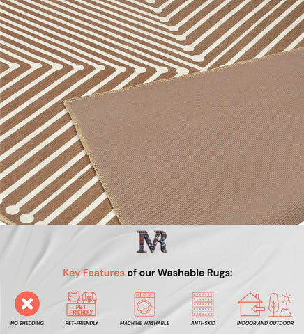Stylish brown geometric rug perfect for high-traffic living areas.