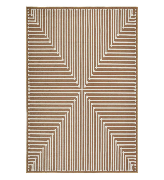 Brown Modern Geometric Rug with bold abstract shapes.