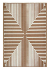 Brown Modern Geometric Rug with bold abstract shapes.