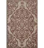 Brown and beige damask embossed hand-tufted wool rug