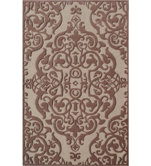 Brown and beige damask embossed hand-tufted wool rug