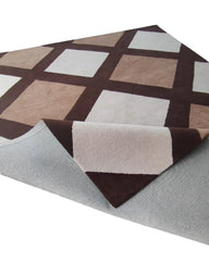 Designer geometric rug handcrafted in brown and beige shades.