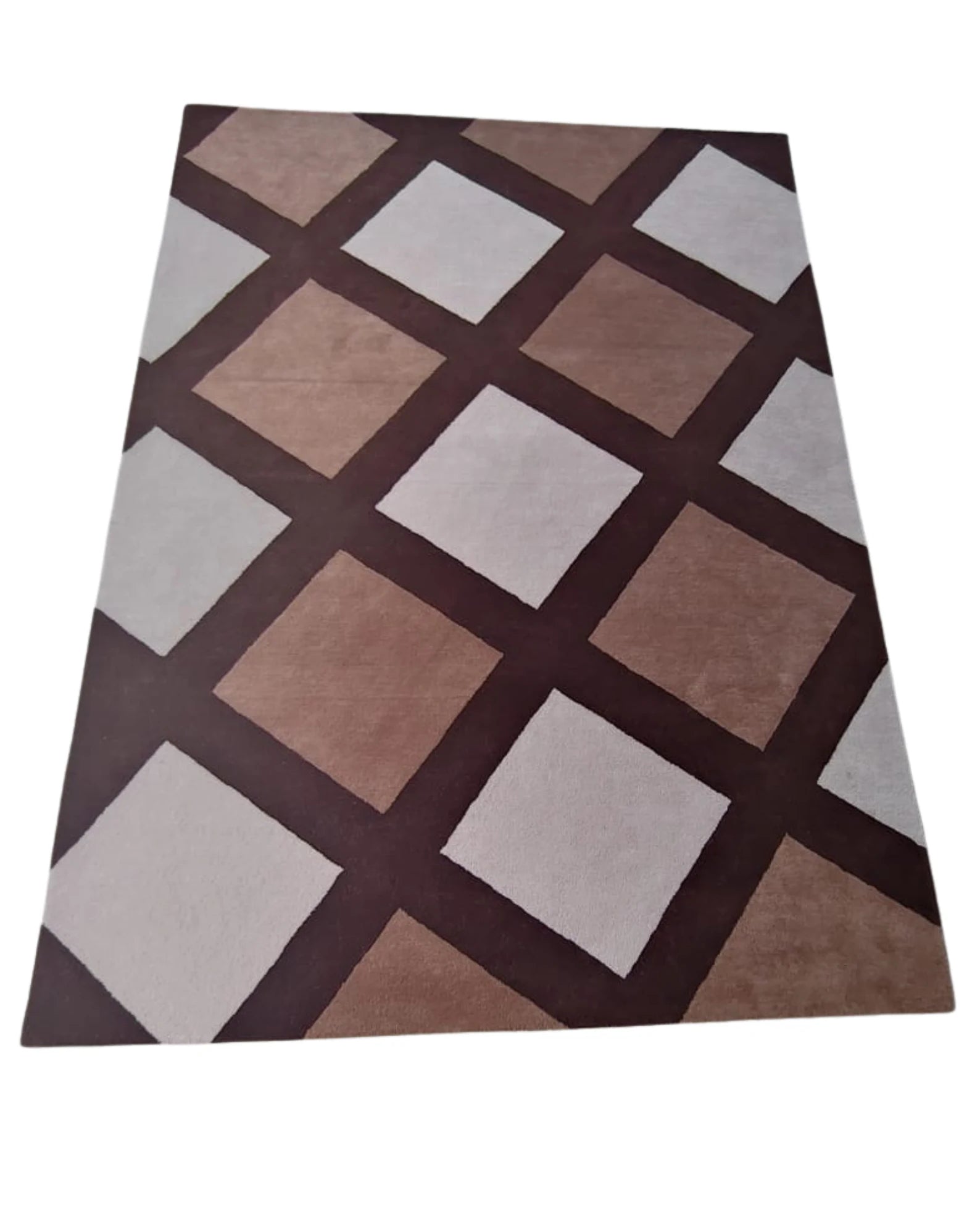Premium hand-tufted wool rug with modern diamond block design.