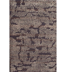 Abstract textured hand-tufted wool rug in brown and beige pattern