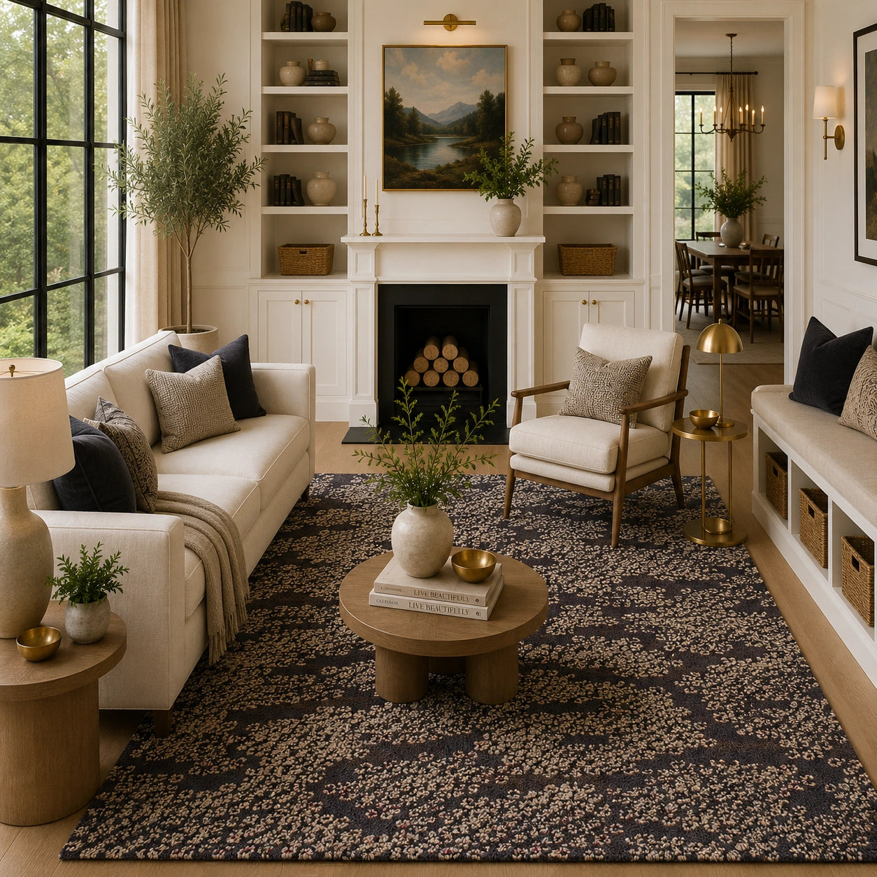 Brown beige wool rug