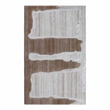Abstract striped hand-tufted wool rug in brown and grey layered design, modern artisan wool rug with irregular stripe pattern.