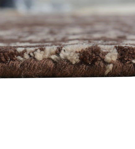 Elegant hand-tufted wool rug in brown and ivory damask style