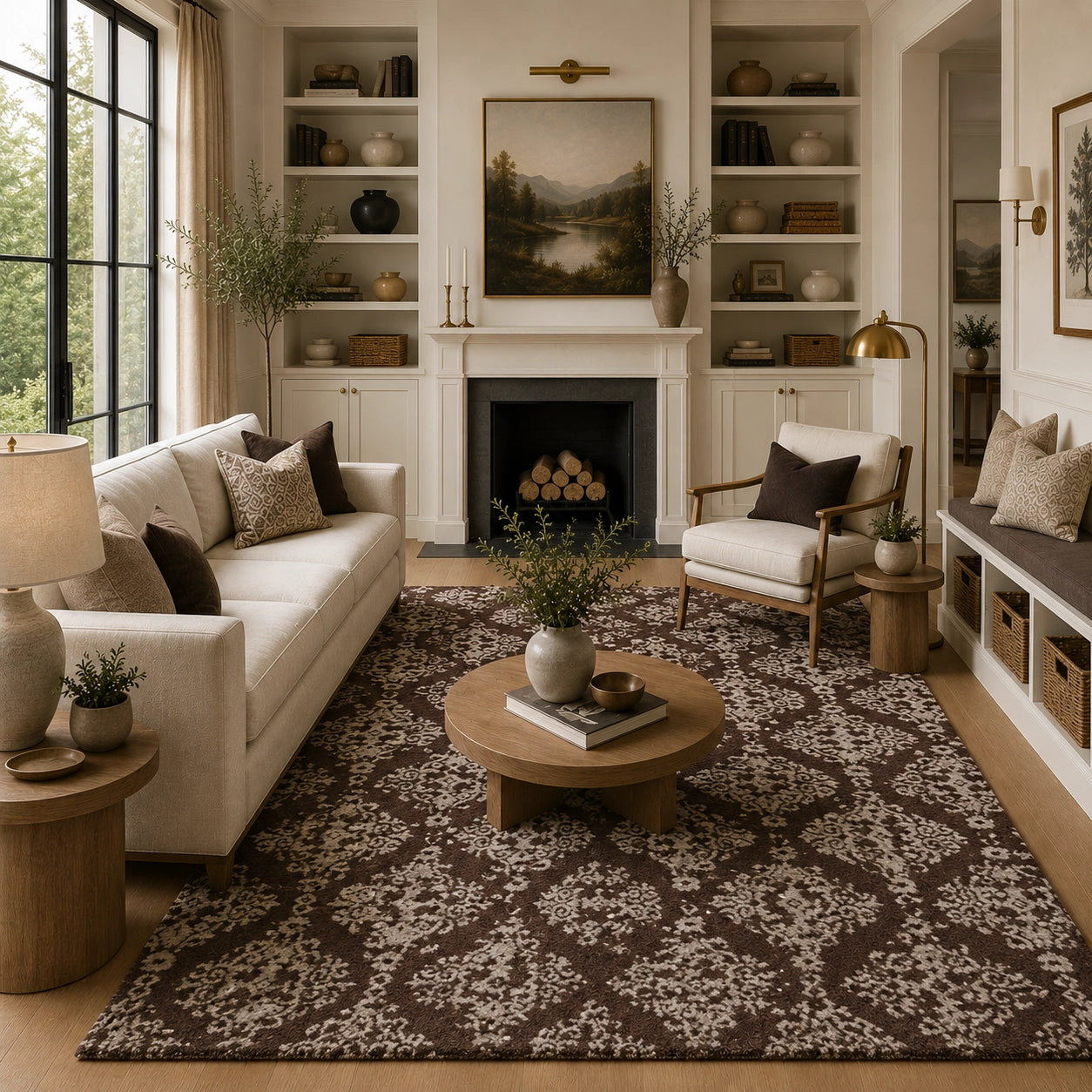 brown ivory  wool rug