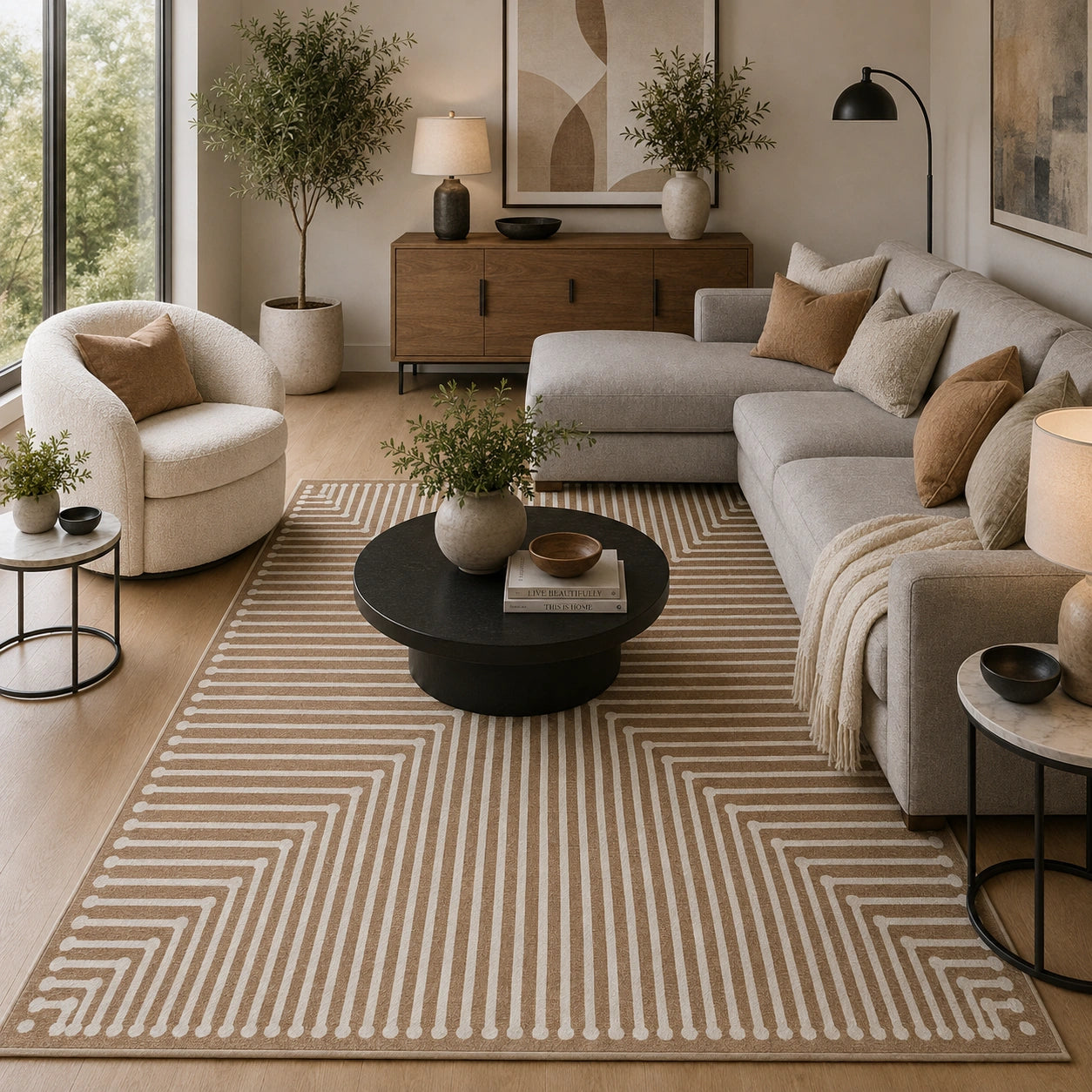 Brown geometric rug