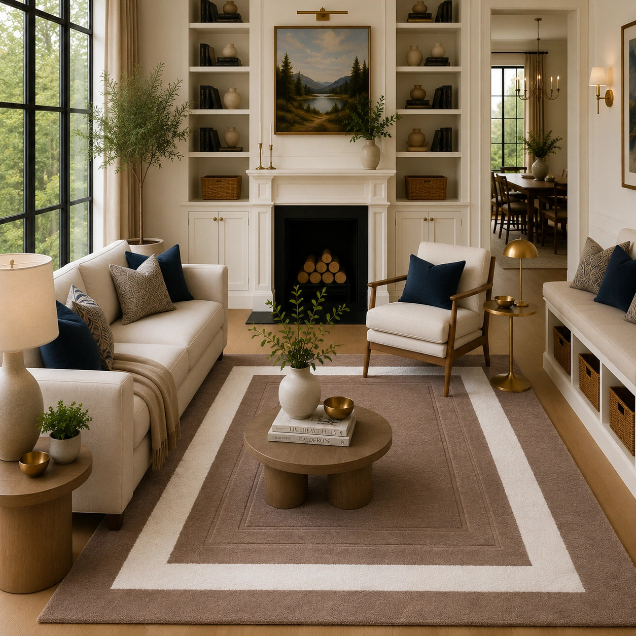 Brown & white wool rug