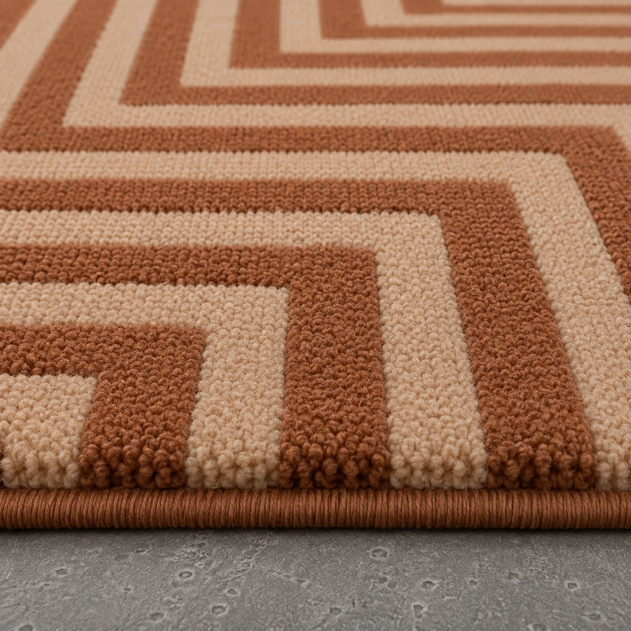 Brown geometric striped wool rug
