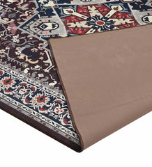 Elegant burgundy rug with distressed vintage design.