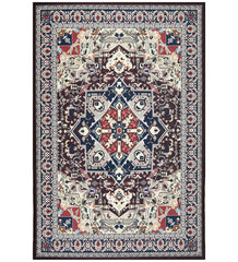 Burgundy vintage style machine washable rug.