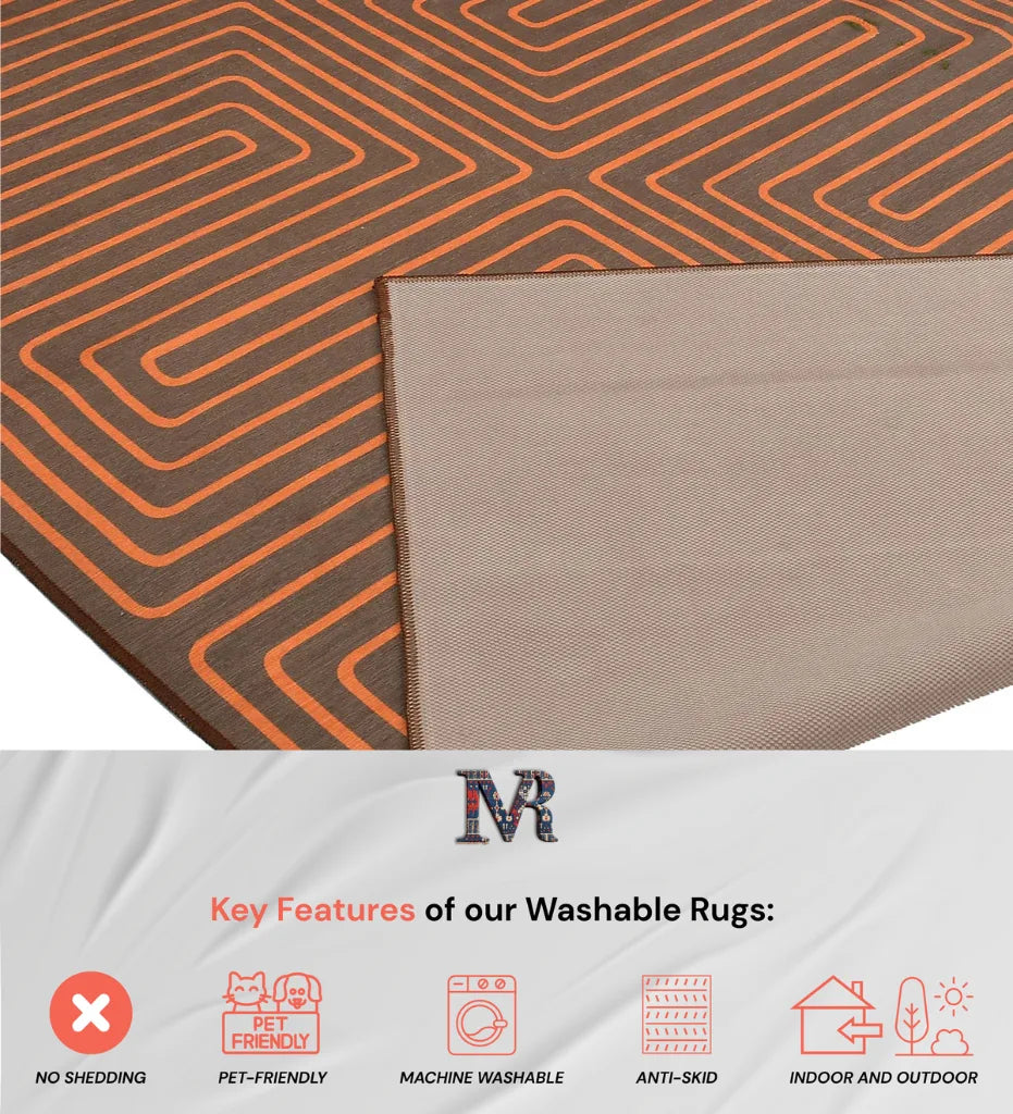 Stylish maze-inspired rug in rich burnt orange tones.