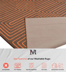 Stylish maze-inspired rug in rich burnt orange tones.