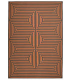Burnt orange and brown luxury handwoven rug with geometric maze pattern by Mannat Rugs