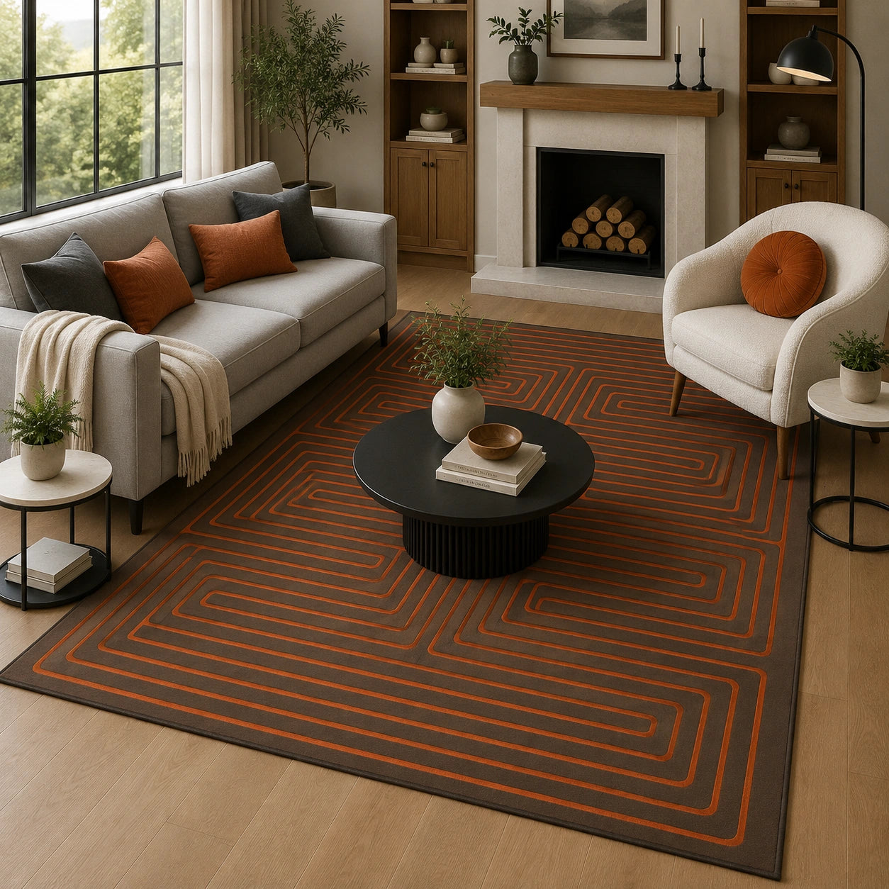 Burnt orange maze rug